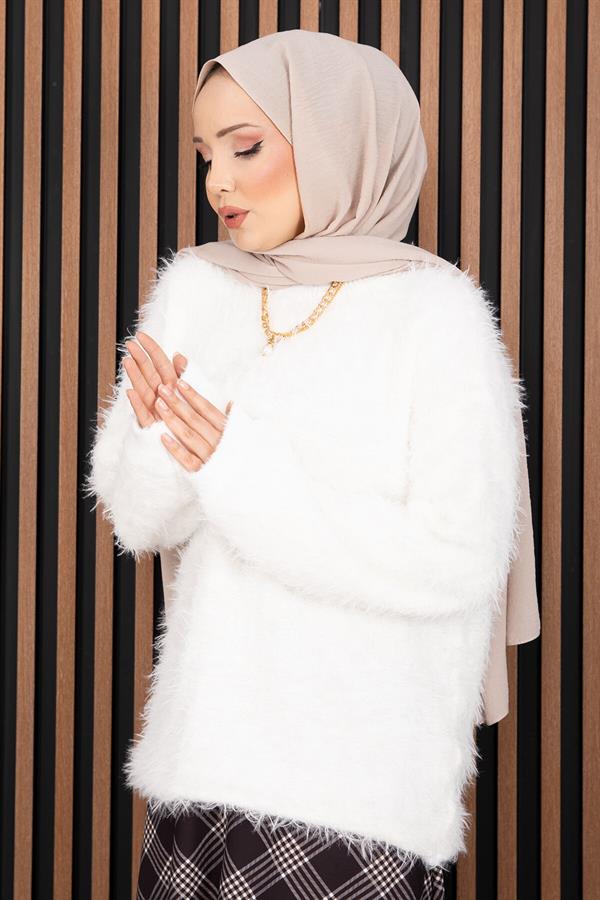 Softy Plush Textured Knit Sweater, Ecru