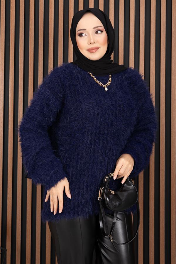 Softy Plush Textured Knit Sweater Navy Blue