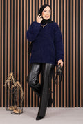 Softy Plush Textured Knit Sweater Navy Blue