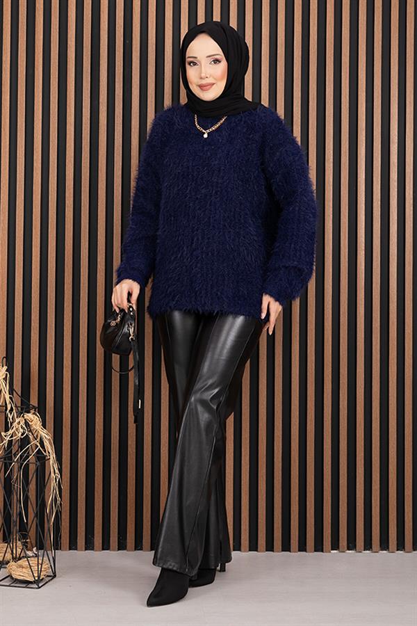 Softy Plush Textured Knit Sweater Navy Blue