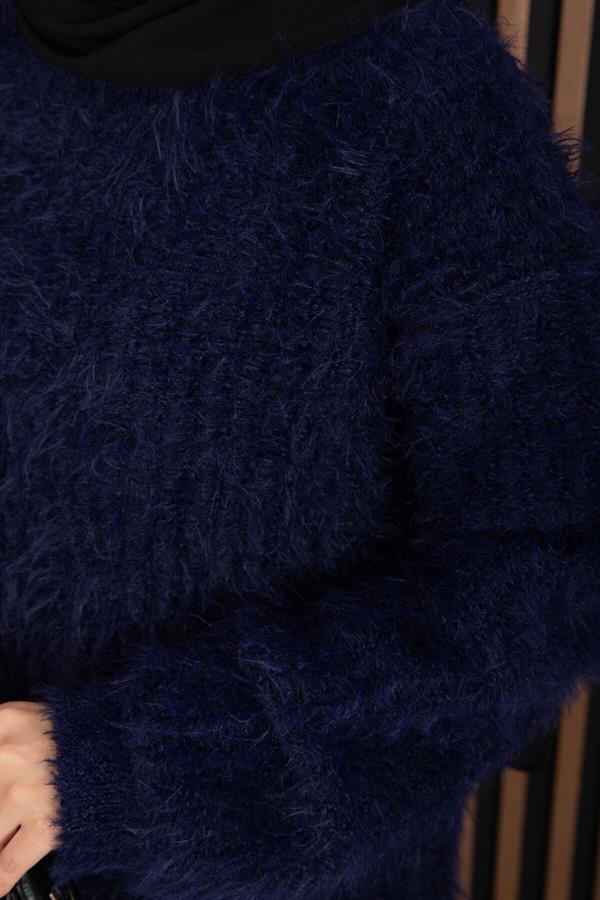 Softy Plush Textured Knit Sweater Navy Blue