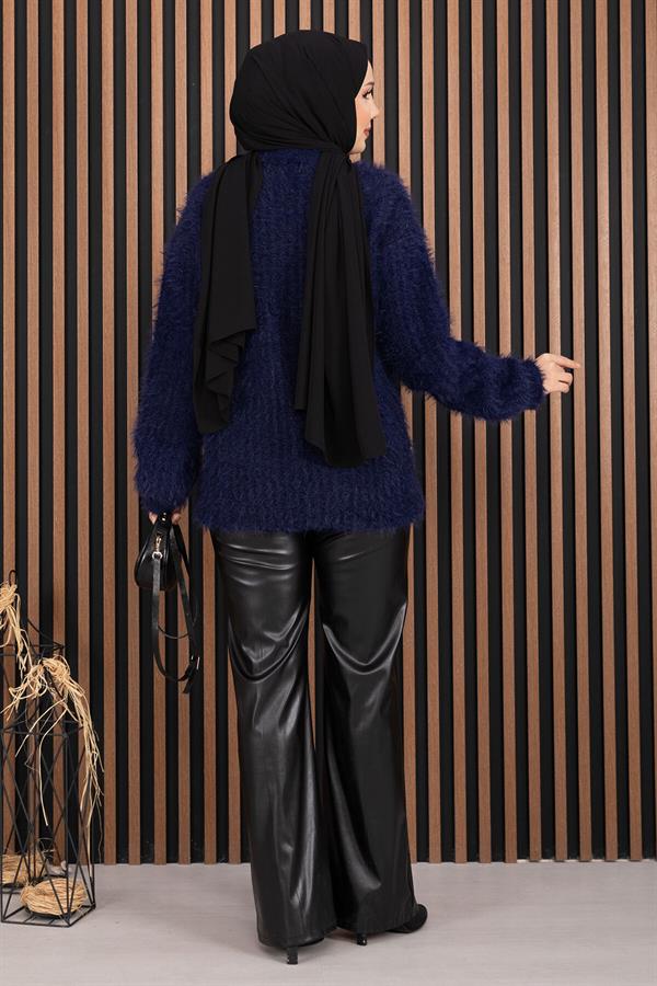 Softy Plush Textured Knit Sweater Navy Blue