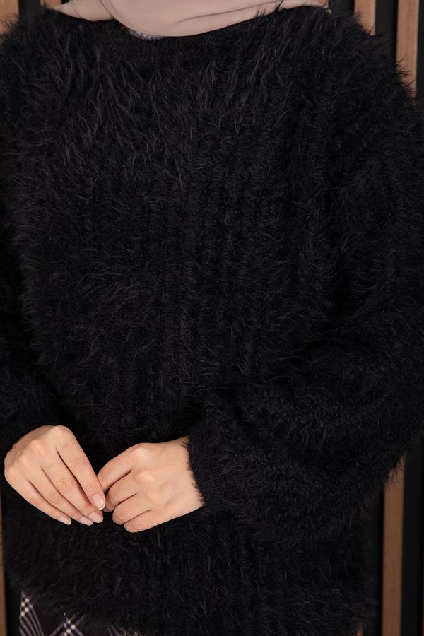 Softy Plush Textured Knit Sweater Black