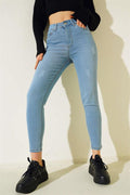 Ripped Detailed Skinny Leg Jeans Light Blue