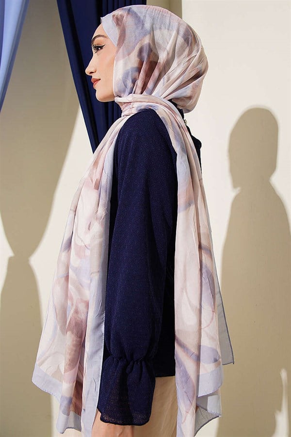 Abstract Leaf Pattern Bamboo Crash Shawl Baby Blue