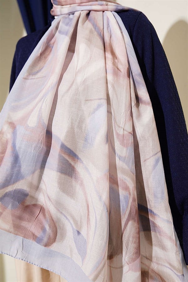 Abstract Leaf Pattern Bamboo Crash Shawl Baby Blue