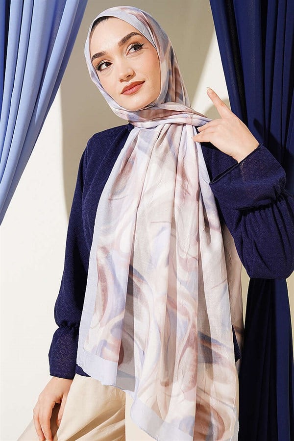 Abstract Leaf Pattern Bamboo Crash Shawl Baby Blue