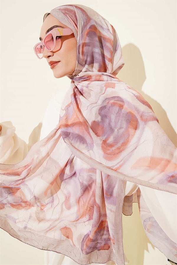 Abstract Leaf Pattern Bamboo Crush Shawl Beige