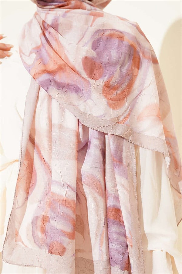 Abstract Leaf Pattern Bamboo Crush Shawl Beige
