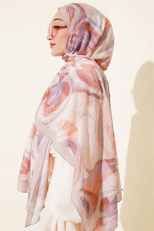 Abstract Leaf Pattern Bamboo Crush Shawl Beige