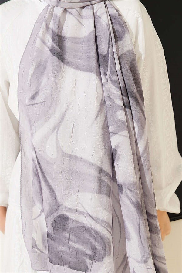 Abstract Leaf Pattern Bamboo Crush Shawl Grey