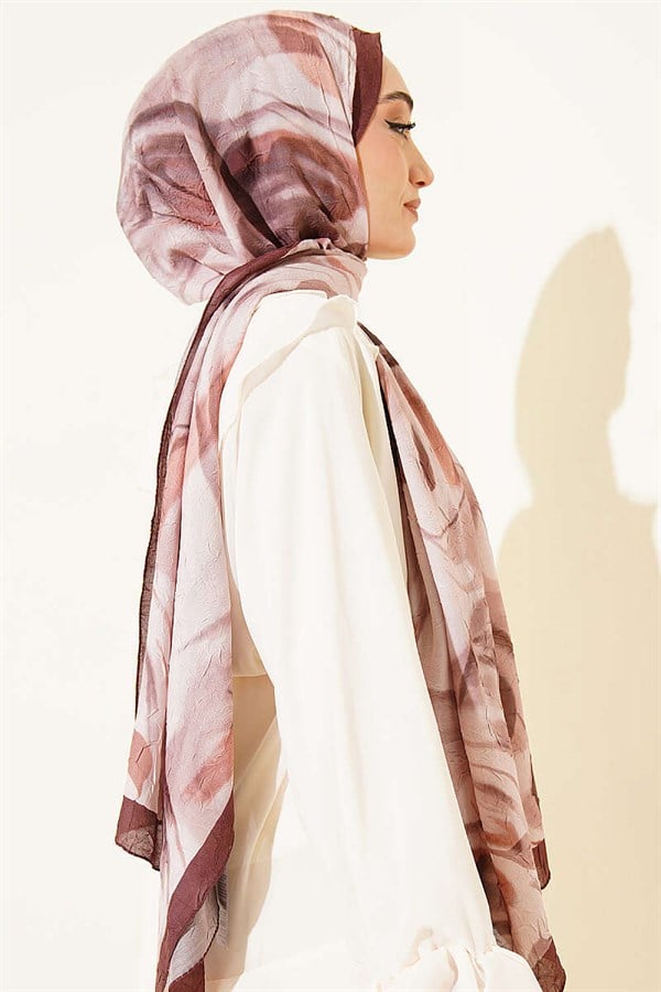 Abstract Leaf Pattern Bamboo Crush Shawl Coffee