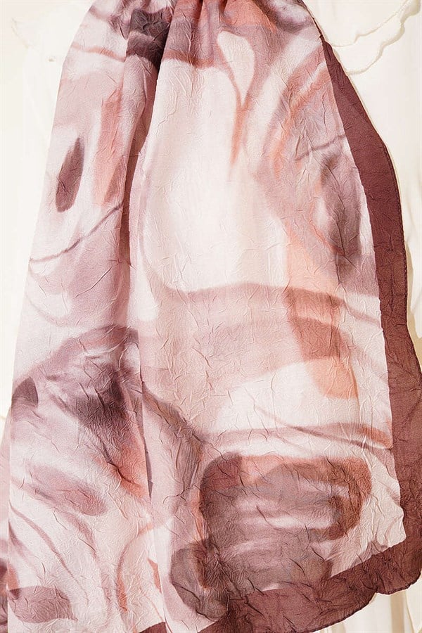 Abstract Leaf Pattern Bamboo Crush Shawl Coffee