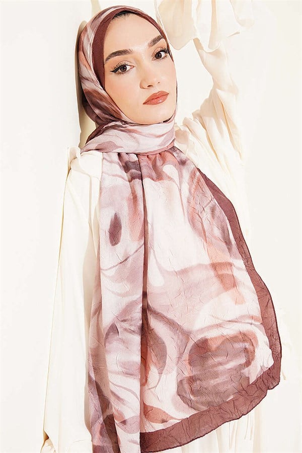 Abstract Leaf Pattern Bamboo Crush Shawl Coffee