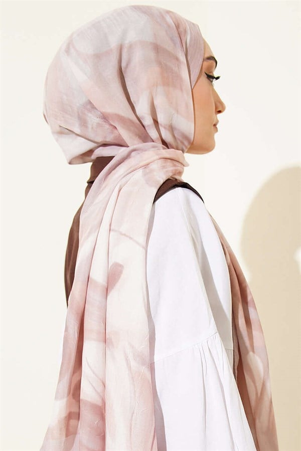 Abstract Leaf Pattern Bamboo Crush Shawl Sand Beige