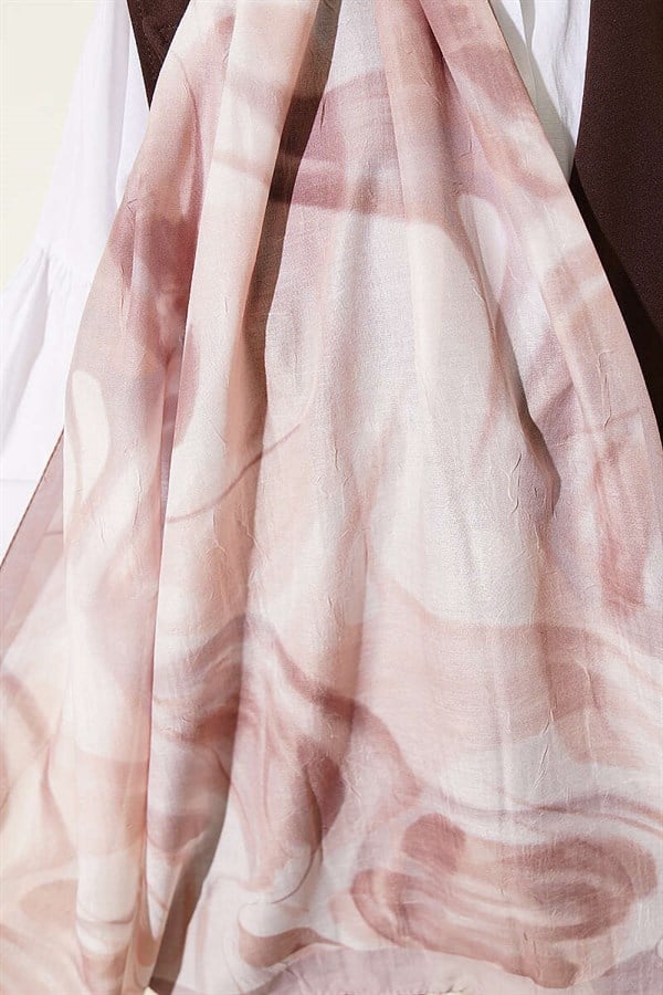 Abstract Leaf Pattern Bamboo Crush Shawl Sand Beige