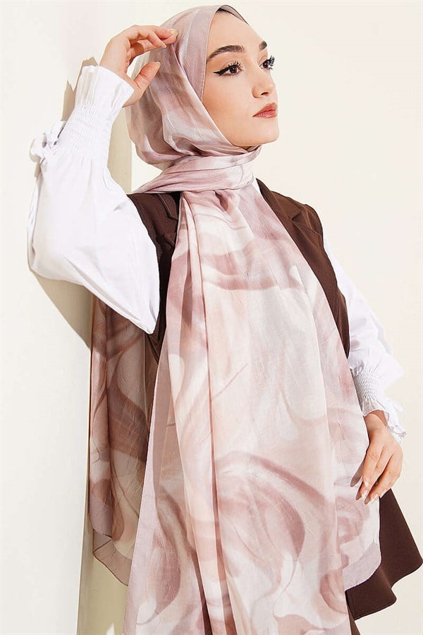 Abstract Leaf Pattern Bamboo Crush Shawl Sand Beige