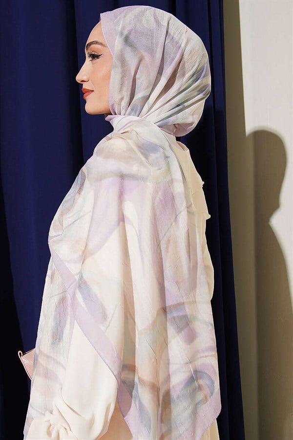 Abstract Leaf Pattern Bamboo Crush Shawl Lilac