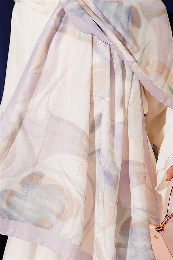 Abstract Leaf Pattern Bamboo Crush Shawl Lilac
