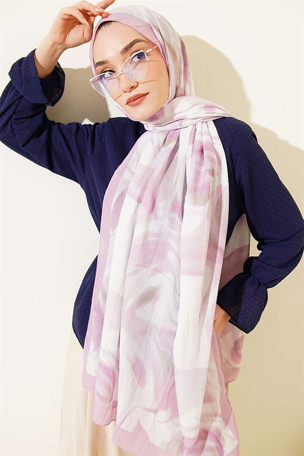 Abstract Leaf Pattern Bamboo Crush Shawl Powder Pink