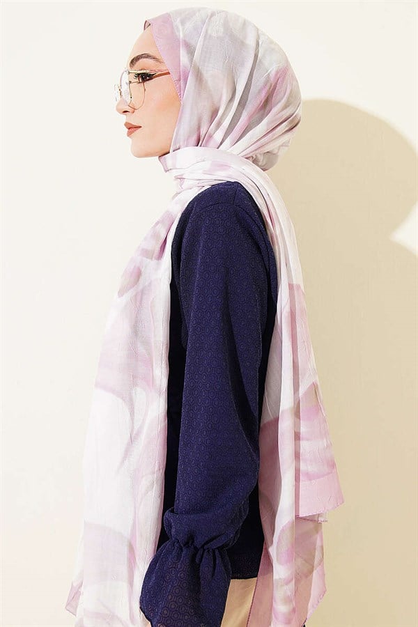 Abstract Leaf Pattern Bamboo Crush Shawl Powder Pink