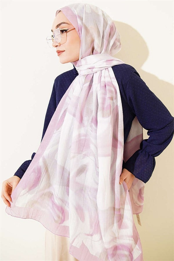 Abstract Leaf Pattern Bamboo Crush Shawl Powder Pink
