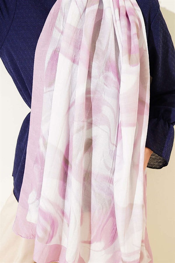 Abstract Leaf Pattern Bamboo Crush Shawl Powder Pink