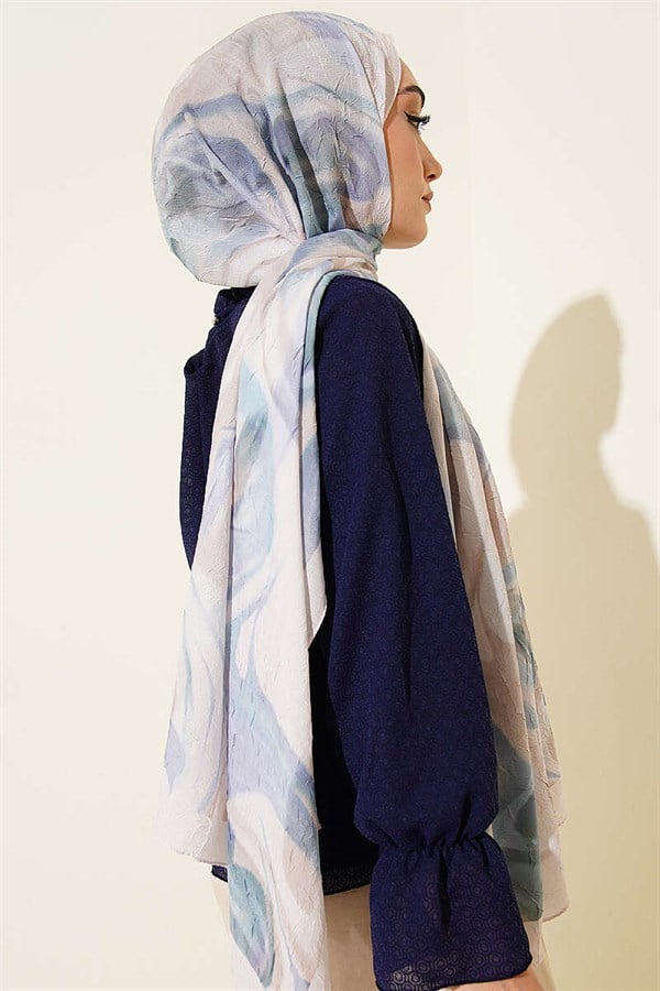 Abstract Leaf Pattern Bamboo Crush Shawl Stone