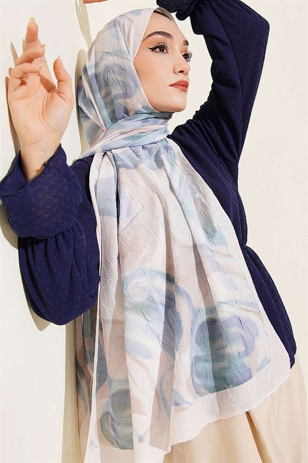 Abstract Leaf Pattern Bamboo Crush Shawl Stone