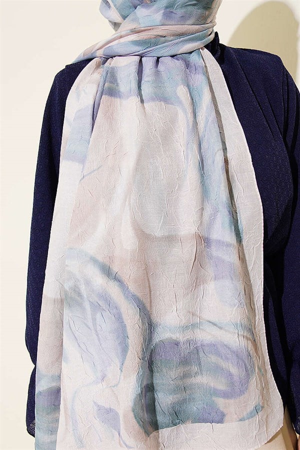 Abstract Leaf Pattern Bamboo Crush Shawl Stone