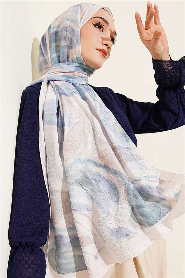 Abstract Leaf Pattern Bamboo Crush Shawl Stone