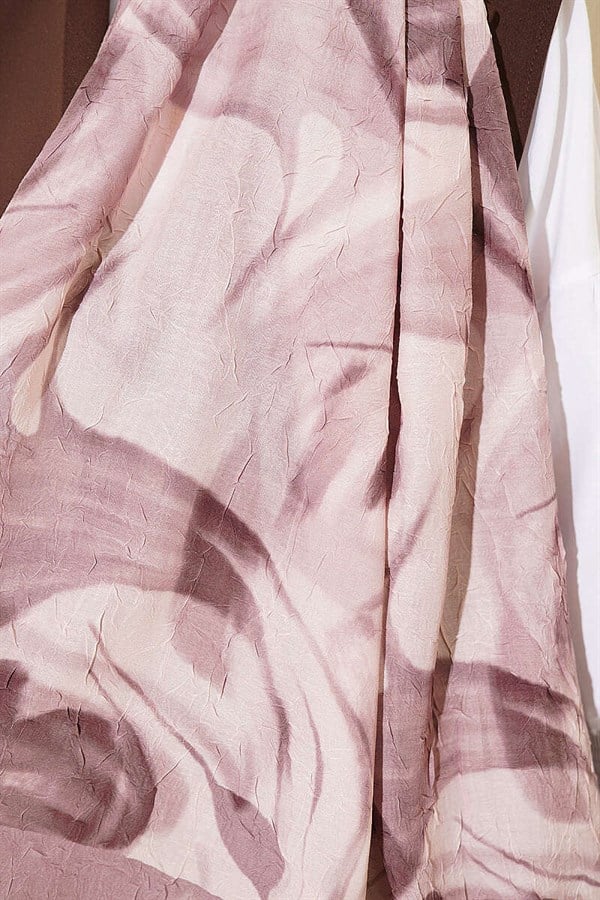 Abstract Leaf Pattern Bamboo Crush Shawl Mink