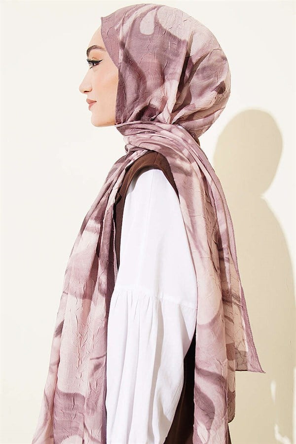 Abstract Leaf Pattern Bamboo Crush Shawl Mink