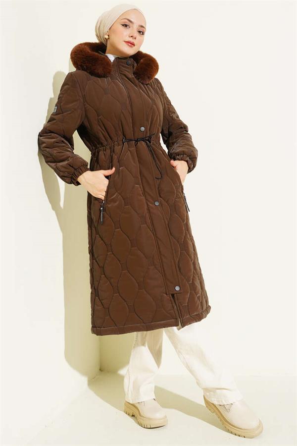 Waterway Quilted Zippered Coat Brown