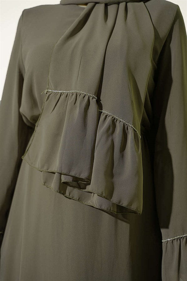 Waterway Embellished Shawl Chiffon Dress Khaki