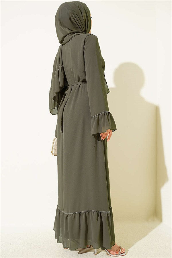 Waterway Embellished Shawl Chiffon Dress Khaki