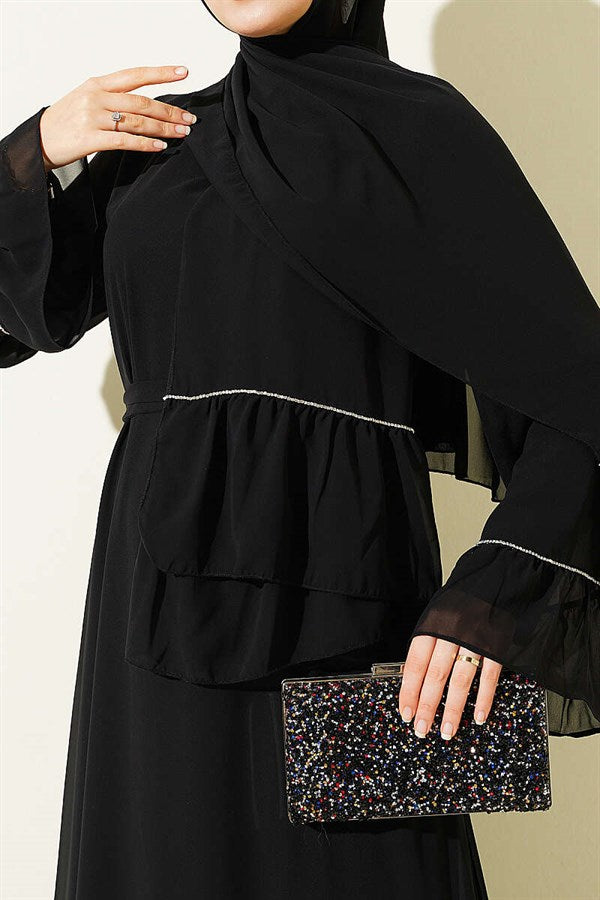 Waterway Embellished Shawl Chiffon Dress Black