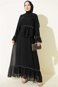 Waterway Embellished Shawl Chiffon Dress Black