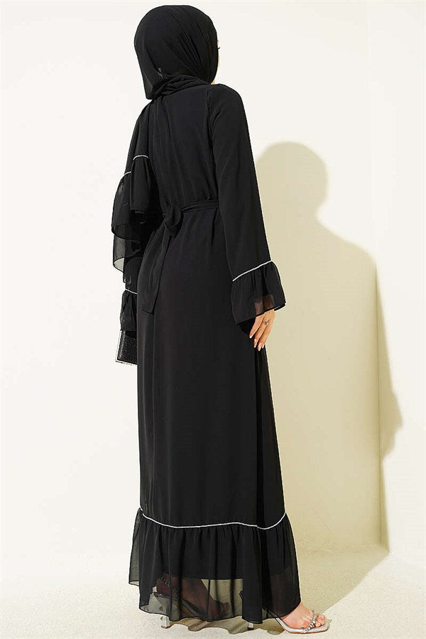 Waterway Embellished Shawl Chiffon Dress Black