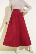 Suede A-line Skirt with Waist Zipper, Burgundy