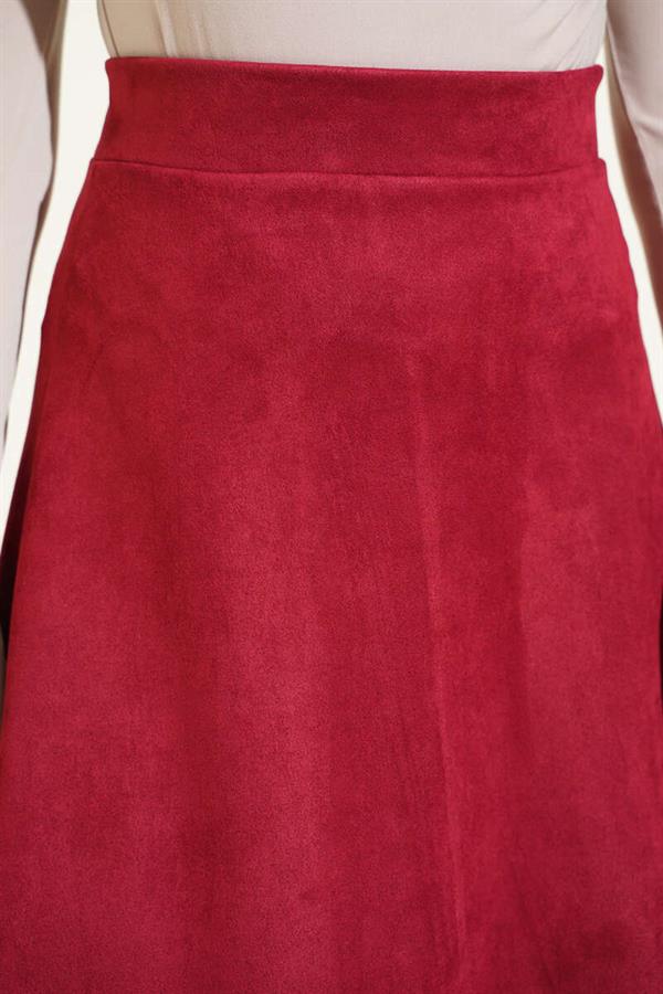 Suede A-line Skirt with Waist Zipper, Burgundy