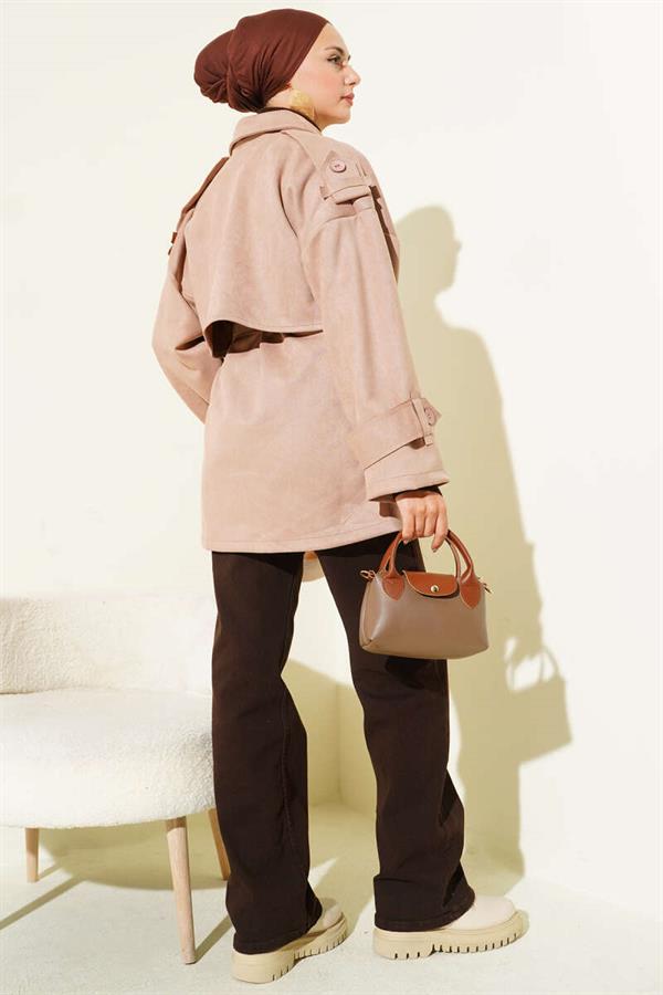 Suede Cape Belted Trench Coat Beige