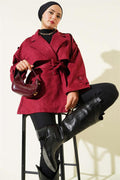 Suede Cape Belted Trench Coat Burgundy
