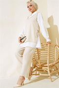  Sweater Stone Detailed 3 Piece Set Beige