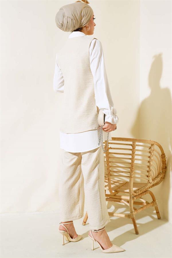  Sweater Stone Detailed 3 Piece Set Beige