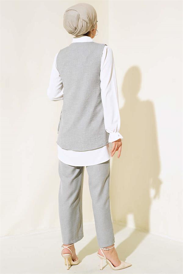  Sweater Stone Detailed 3 Piece Set Gray