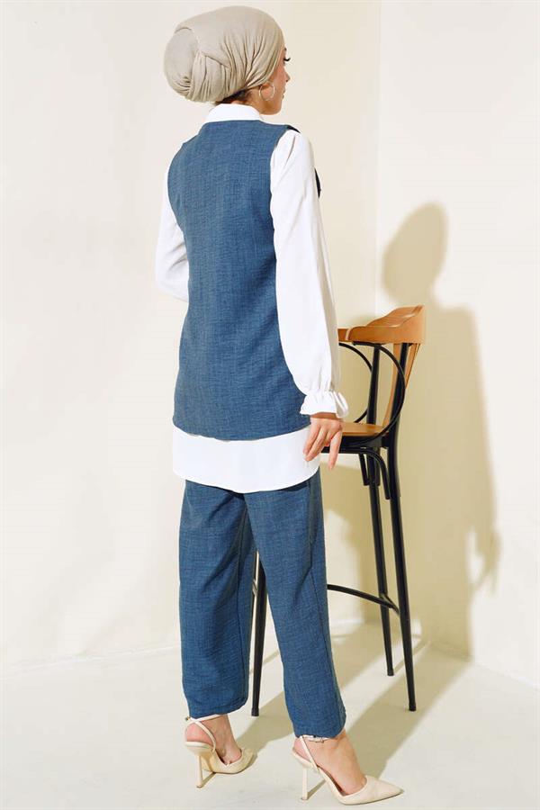 Sweater Stone Detailed 3 Piece Set Indigo