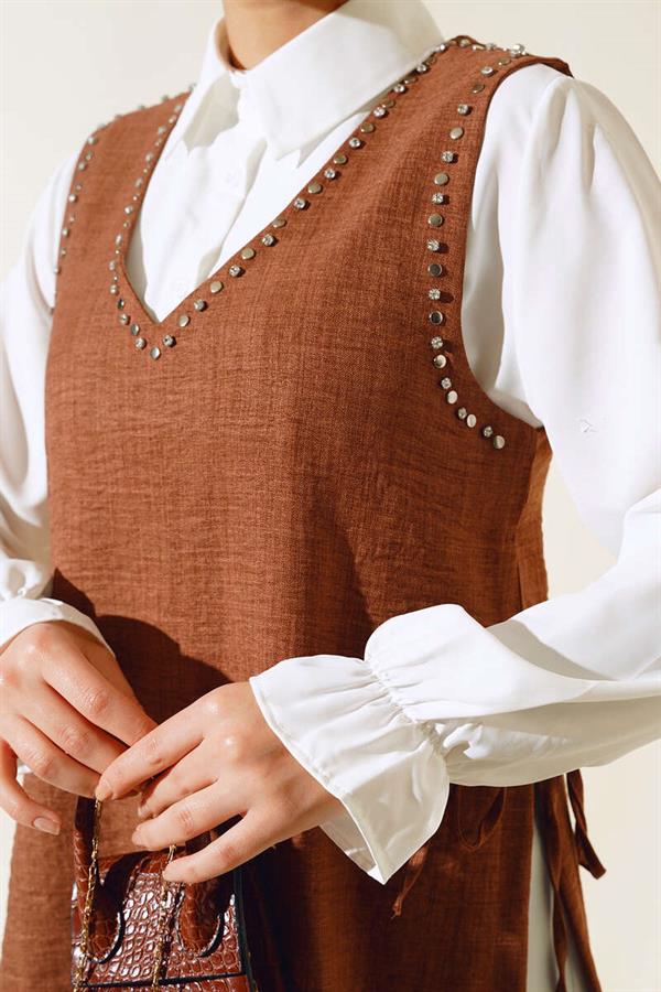  Sweater Stone Detailed 3 Piece Set Brown