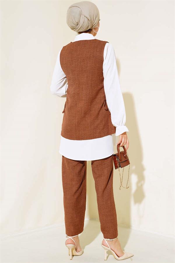  Sweater Stone Detailed 3 Piece Set Brown