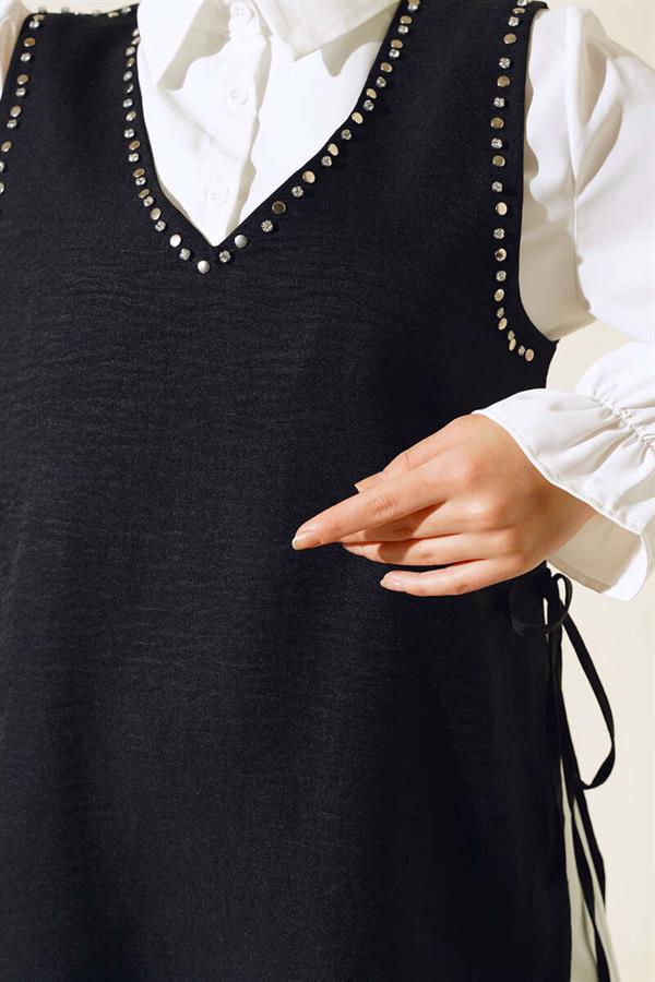  Sweater Stone Detailed 3 Piece Set Black